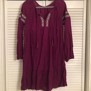 Long Sleeved Wine Colored Dress